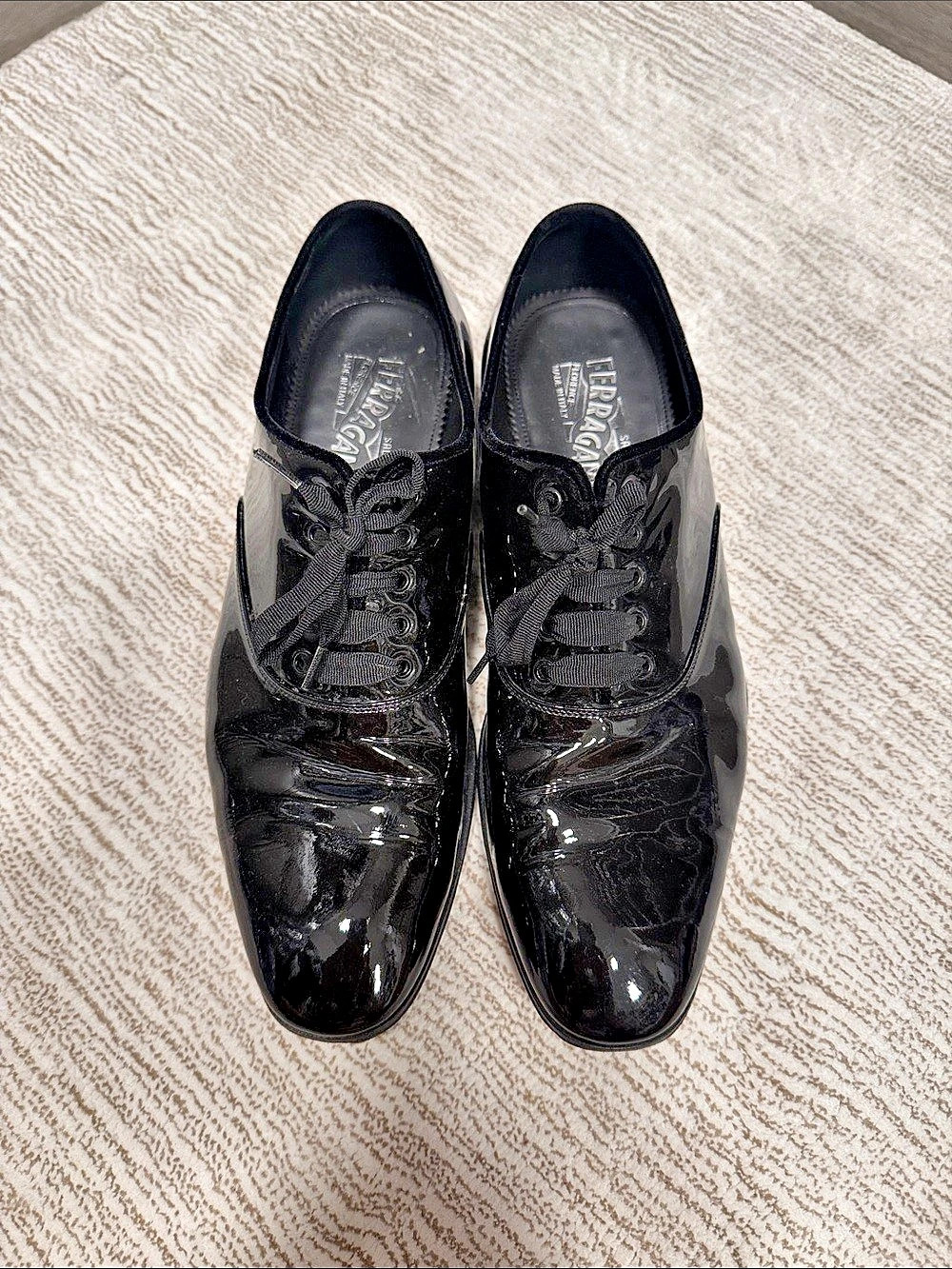 Salvatore Ferragamo Patent Leather Oxford Shoes Black US 8 EE
